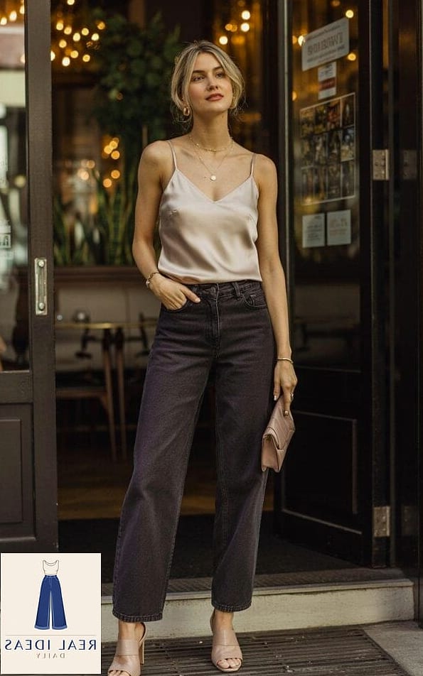 25 Dark Baggy Jeans Outfit Every Style Lover Needs to See 23 Silk Camisole and Baggy Jeans