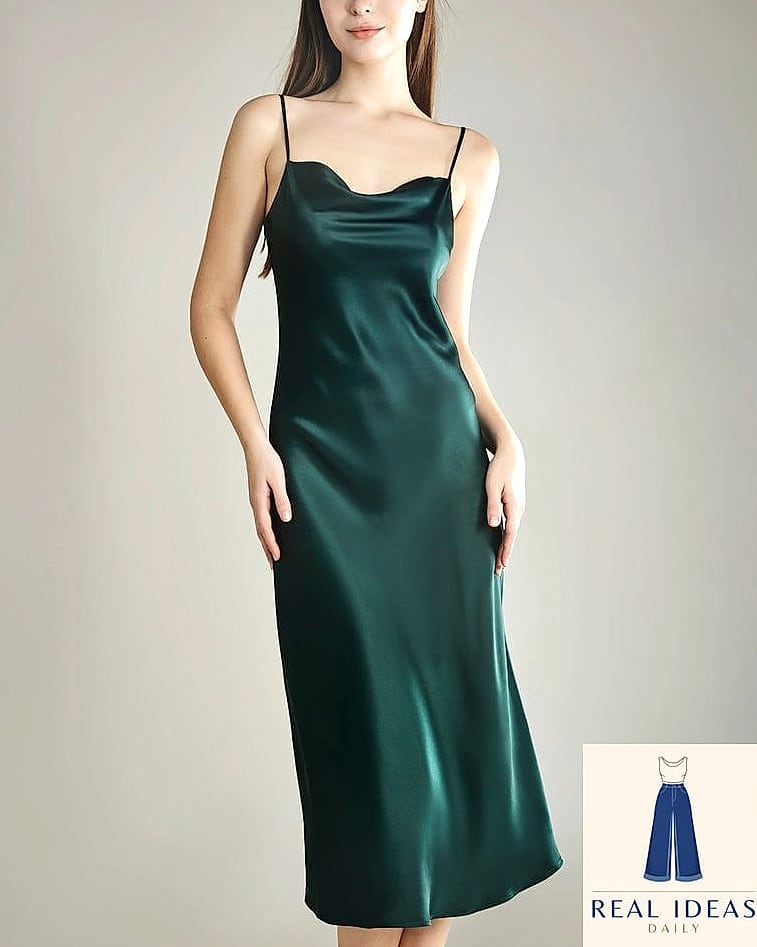 21 Silk Dress Outfit Worth Bookmarking Right Now 12 Silk Dress with Straight-Leg Jeans Peeking Out