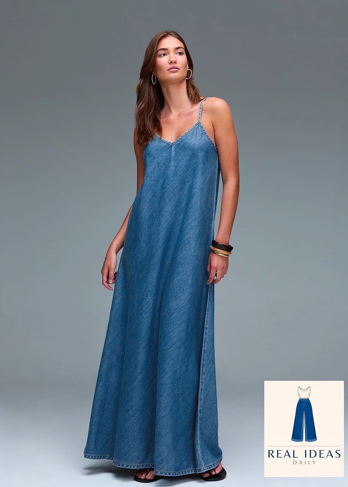 Slip Maxi Dress Layered with a Denim Jacket