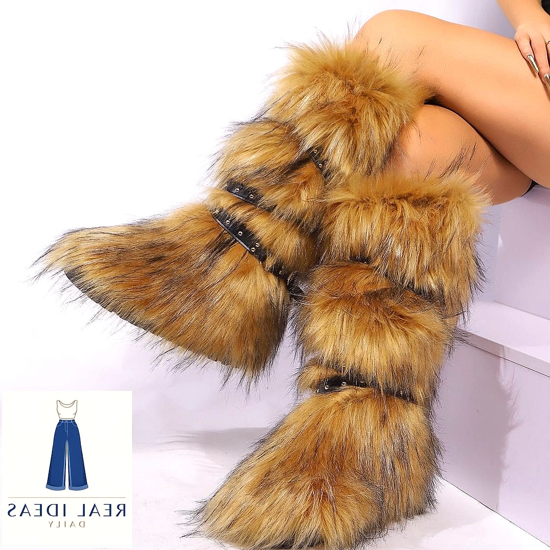 Straight-Leg Jeans and Chunky Loafers Alternative with Fur Boots