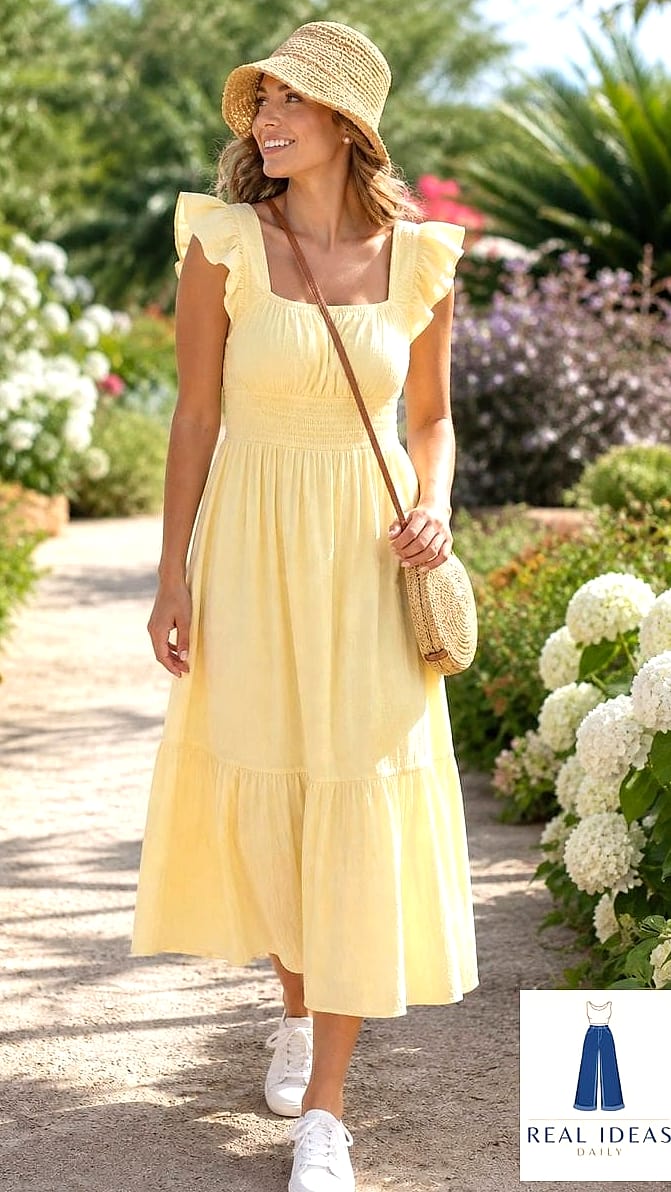 Sundress with a Bucket Hat for Casual Cool