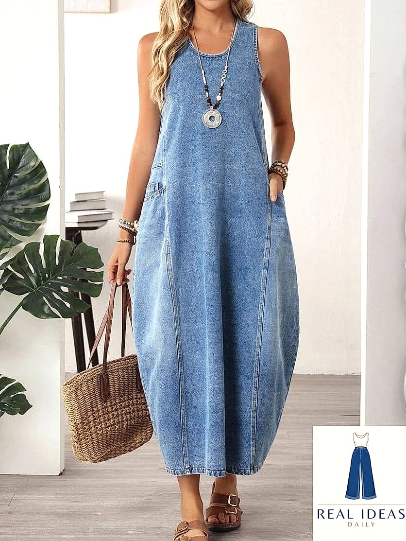 Sundress with an Oversized Denim Button-Up