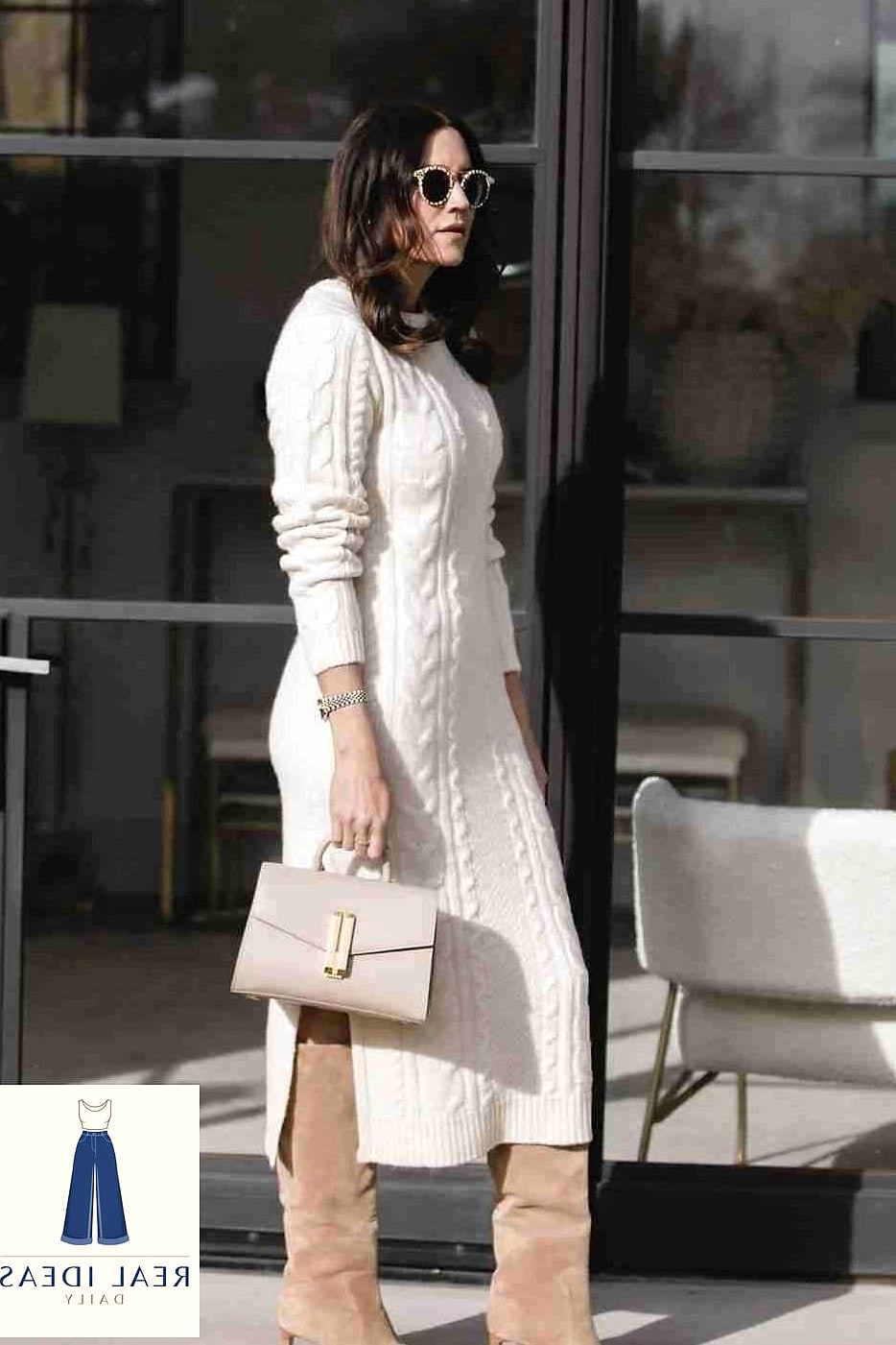 Sweater Dress and Suede Knee-High Boots
