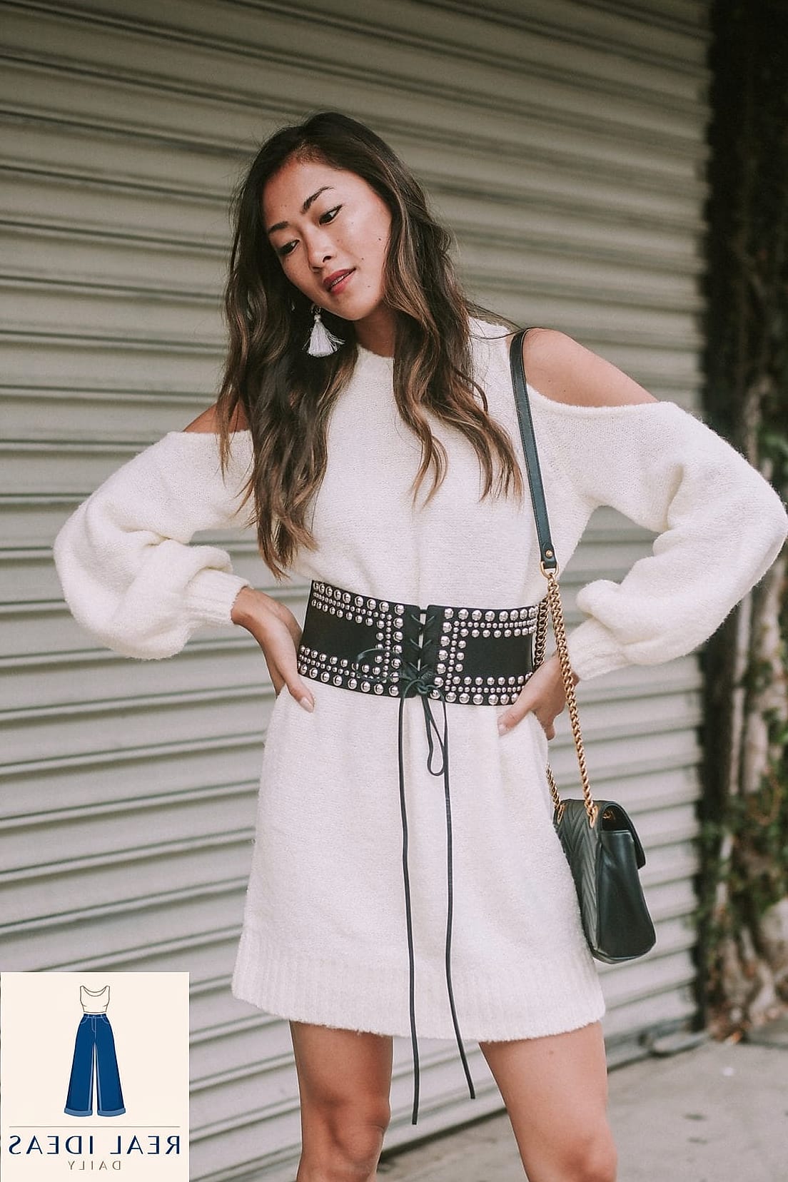 24 Sweater Dress Outfit That Are Going Viral on Pinterest Right Now 23 Sweater Dress with a Corset Belt for an Edgy Twist