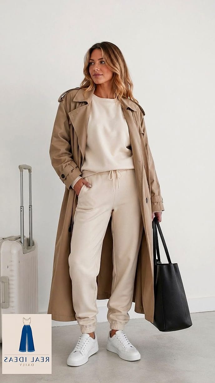 Sweatpants Paired With a Trench Coat