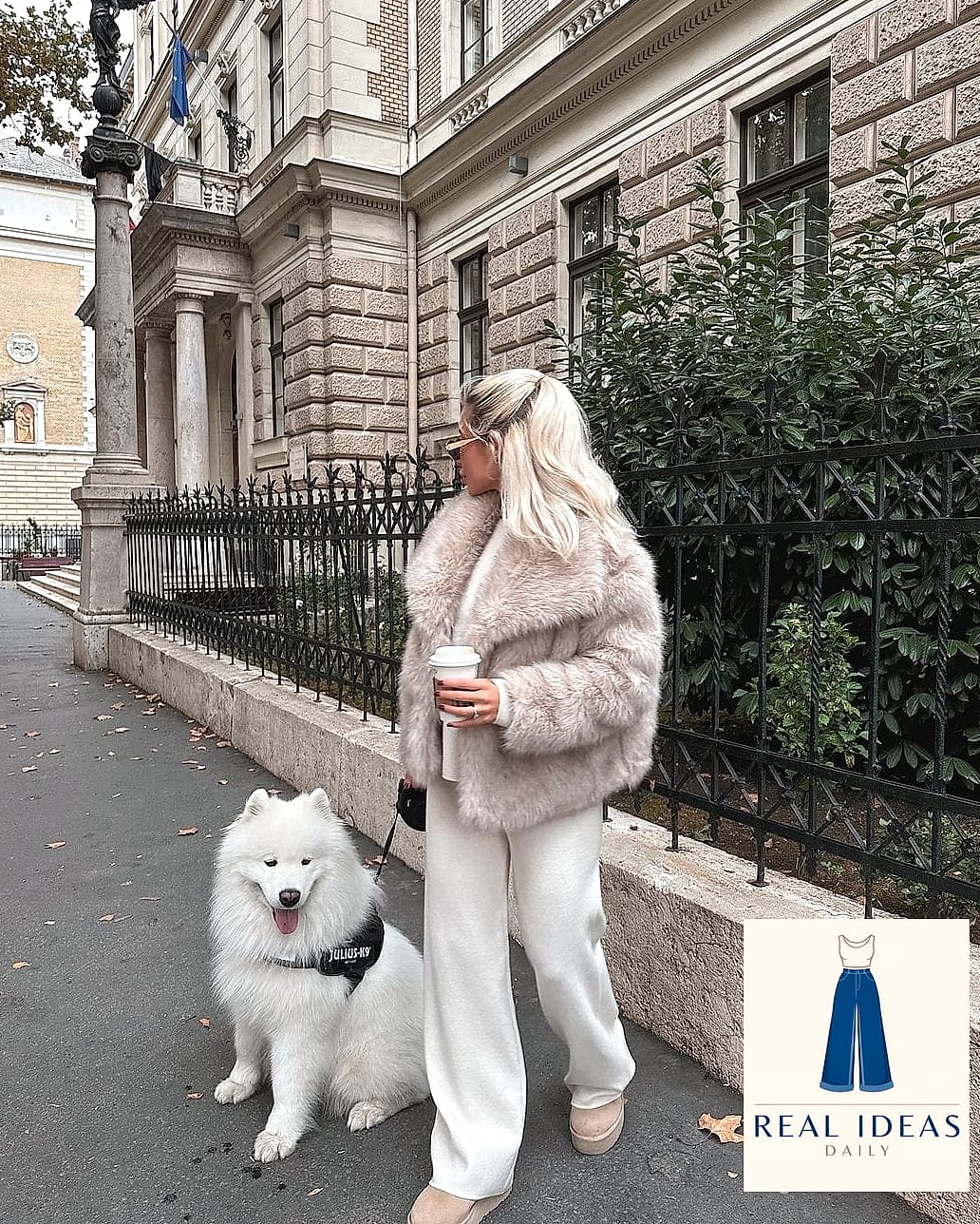 Sweatpants Styled With a Faux Fur Vest