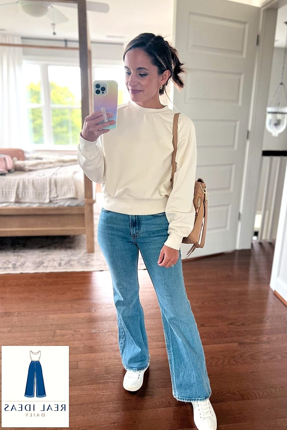 Sweatshirt and Flare Jeans for a Retro Feel