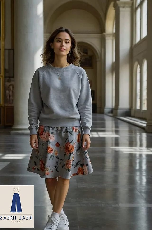 Sweatshirt Tucked Into a Midi Skirt