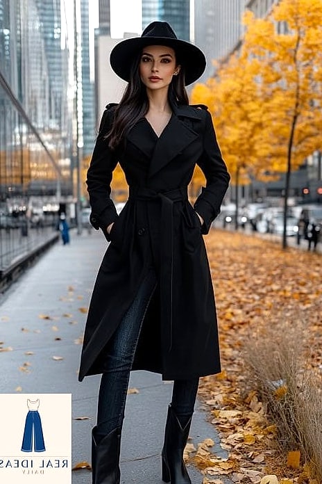 Trench Coat, Wide-Leg Trousers, and Tall Boots