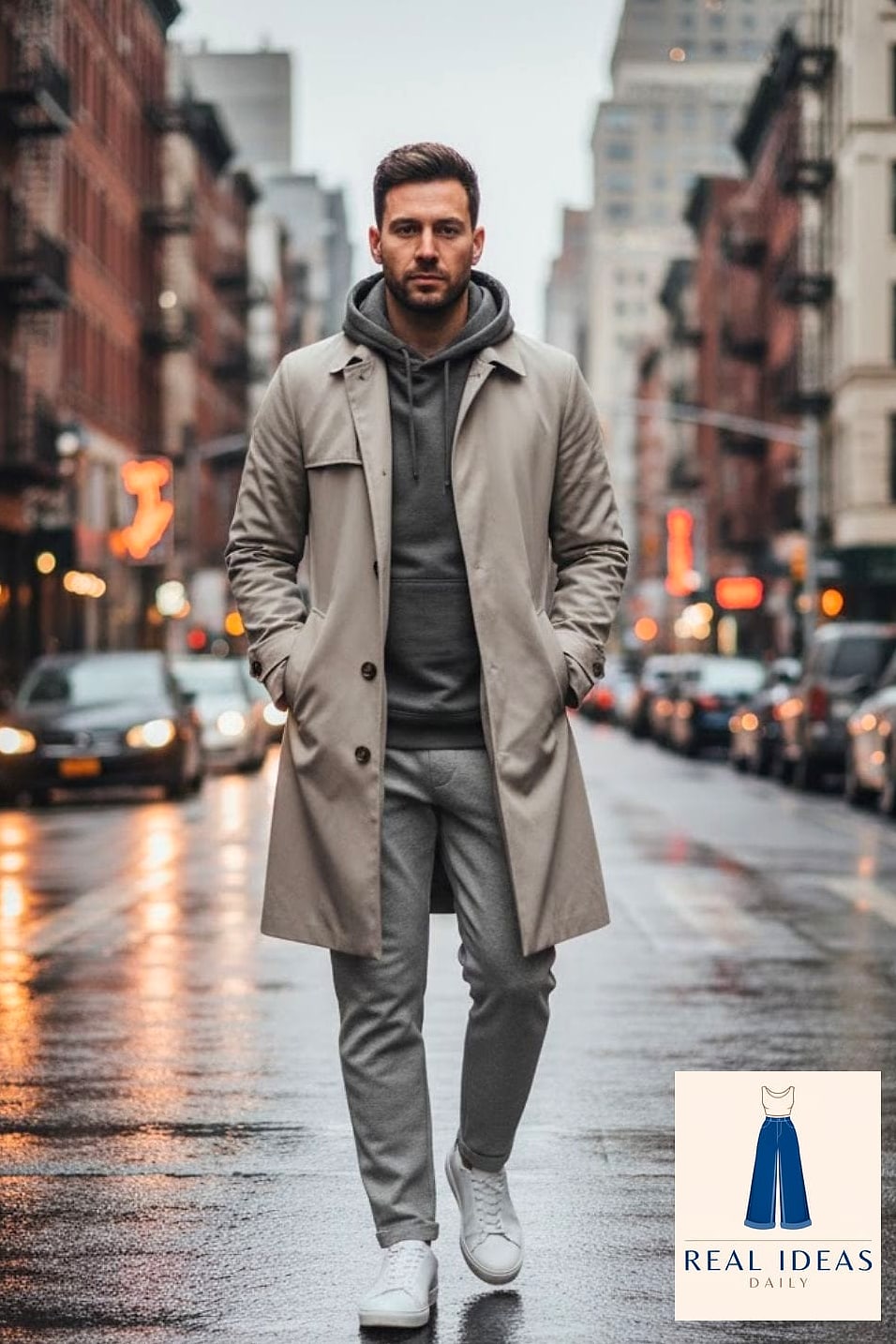 30 Grey Sweatpants Outfit You'll Want to Screenshot Immediately 18 Trench coat for an unexpected upgrade