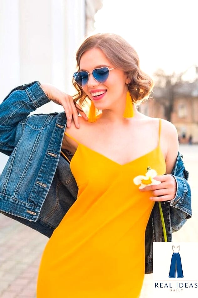 29 Yellow Dress Outfit That Are Breathtakingly Beautiful 19 Try a Yellow Dress With a Denim Vest