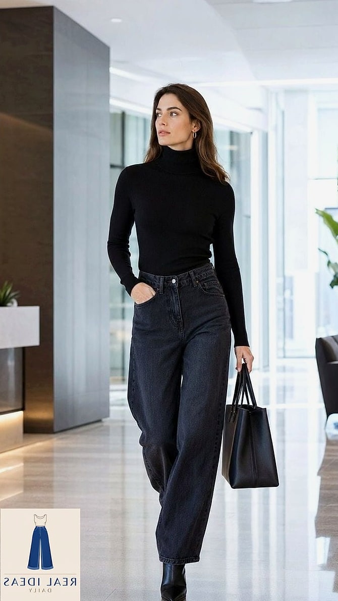 30 How To Style Baggy Jeans Worth Pinning Immediately 7 The Turtleneck and Baggy Jeans Fall Formula