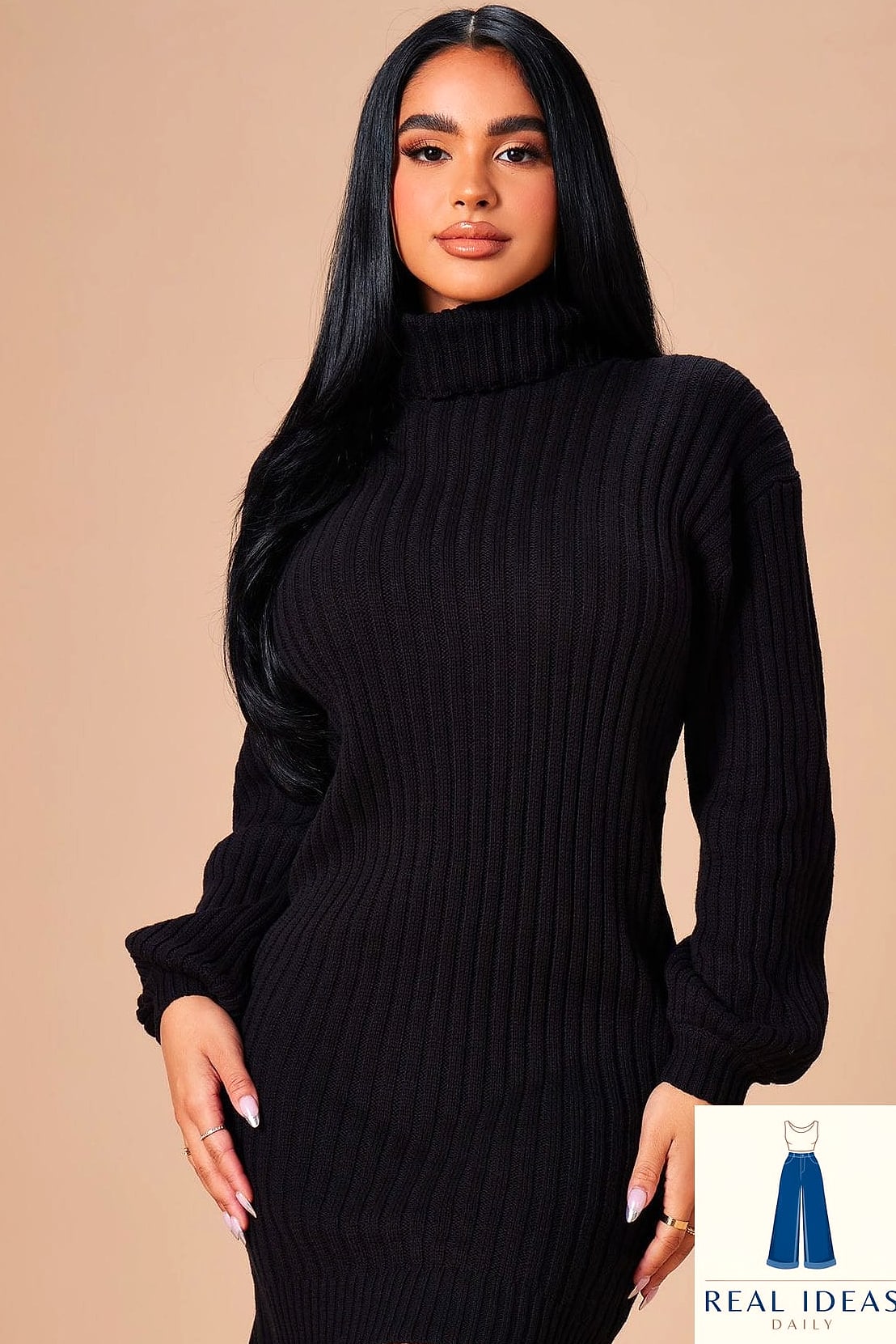 Turtleneck Black Dress for Cold-Weather Parties