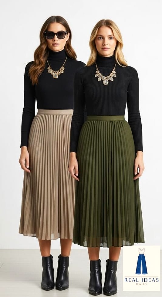 Turtleneck and Midi Skirt with Boots