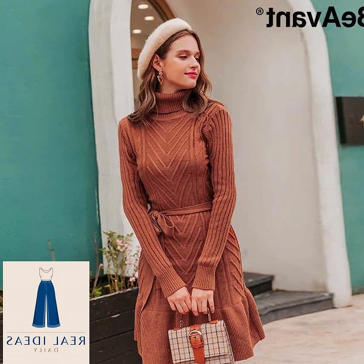 24 Sweater Dress Outfit That Are Going Viral on Pinterest Right Now 4 Turtleneck Sweater Dress with Knee High Boots