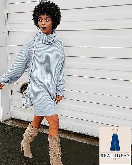 24 Sweater Dress Outfit That Are Going Viral on Pinterest Right Now 16 Turtleneck Sweater Dress with a Puffer Vest