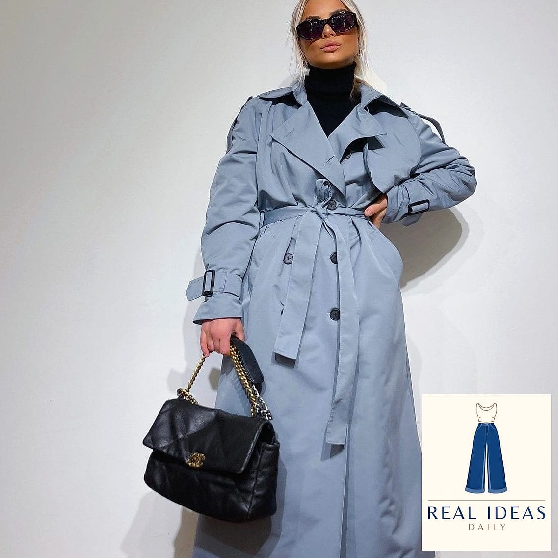 27 Light Blue Baggy Jeans Outfit That Every Stylist Needs to See 7 Turtleneck and Trench Coat for Colder Days