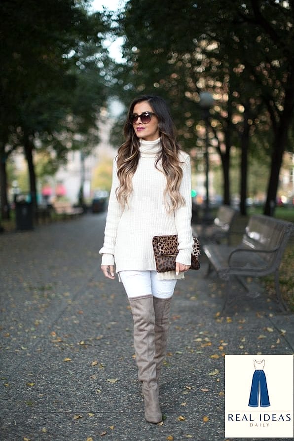 22 White Boots Outfit Worth Bookmarking Right Now 21 The Turtleneck and White Boots Fall Staple