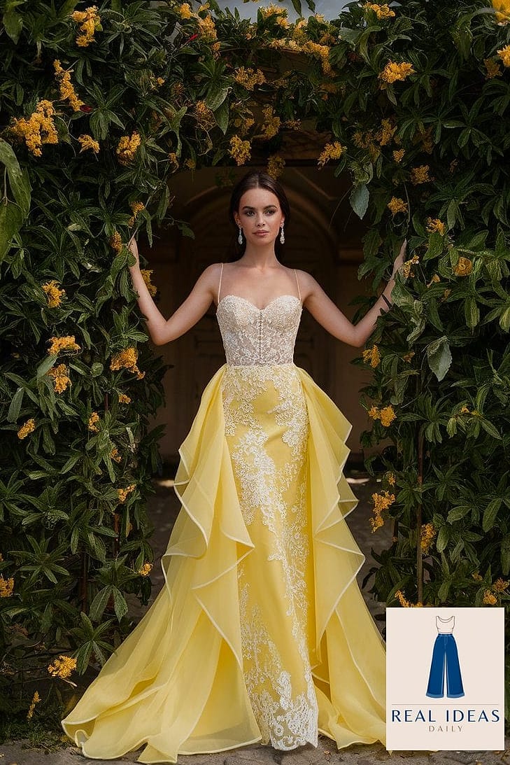 29 Yellow Dress Outfit That Are Breathtakingly Beautiful 28 Wear a Yellow Dress With Gold Statement Earrings