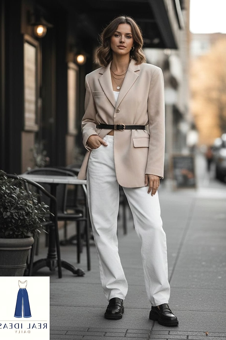 White Baggy Jeans With an Oversized Blazer