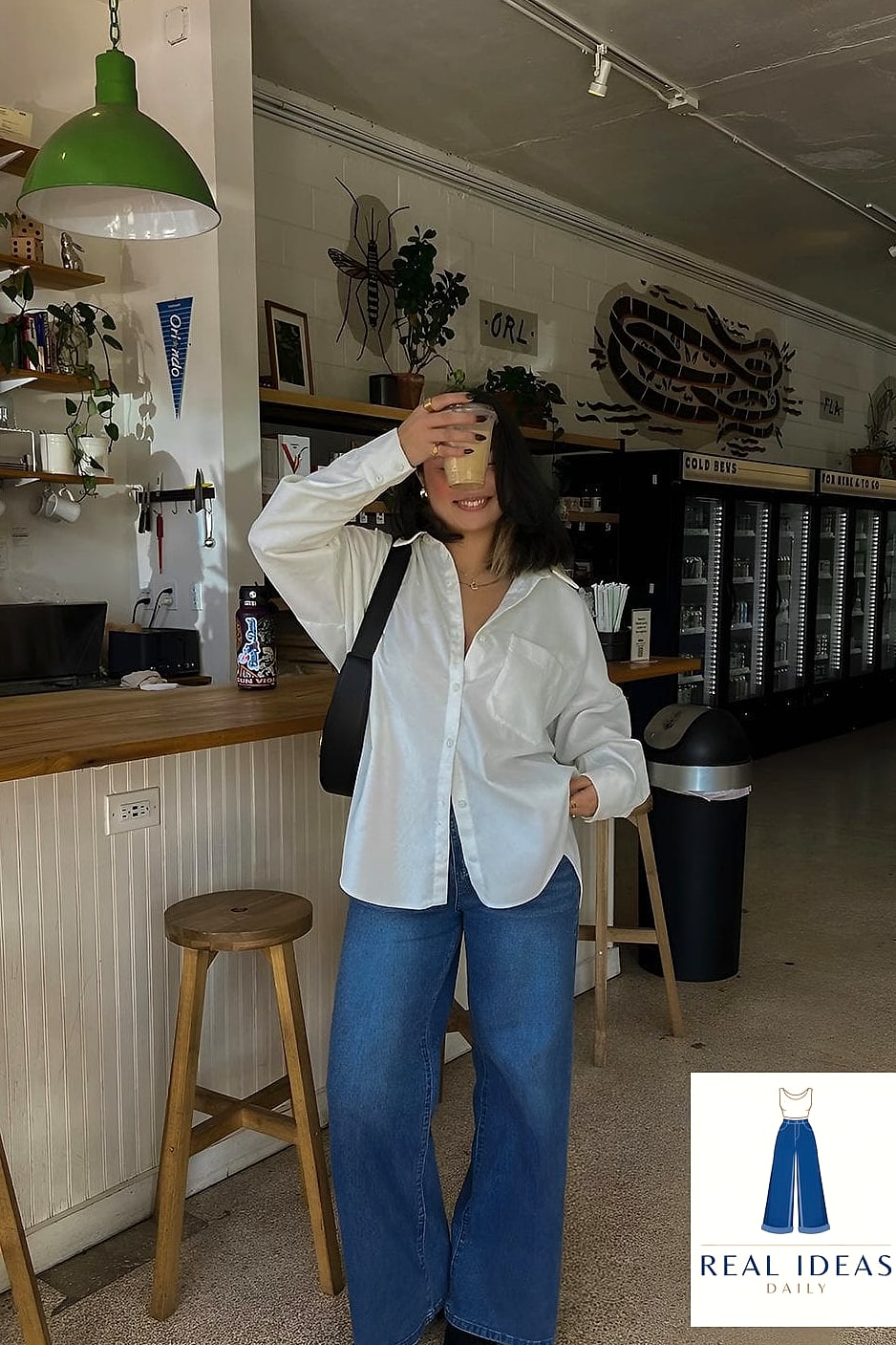 White Baggy Jeans With a Halter Top