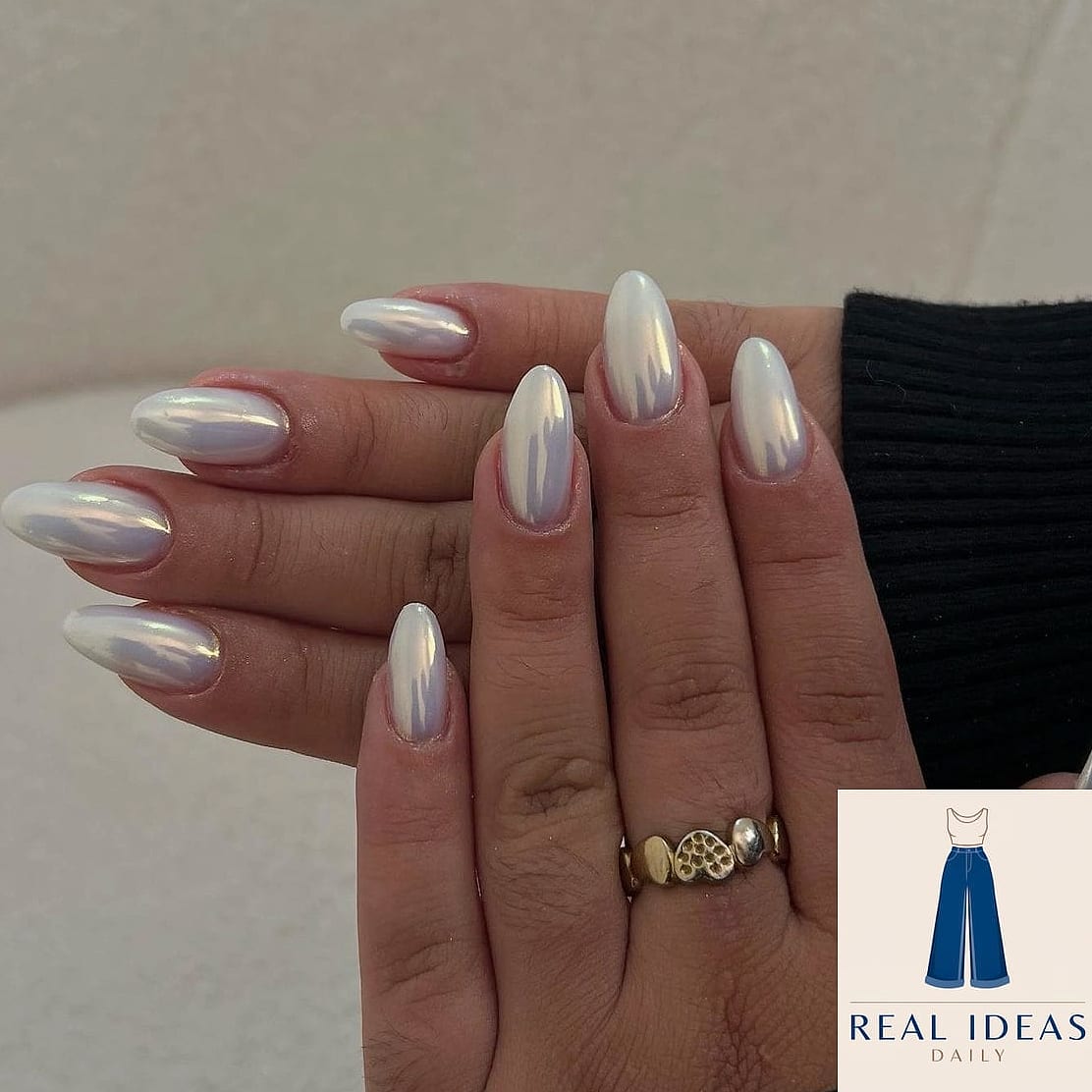 White Baggy Jeans and Chrome Nails