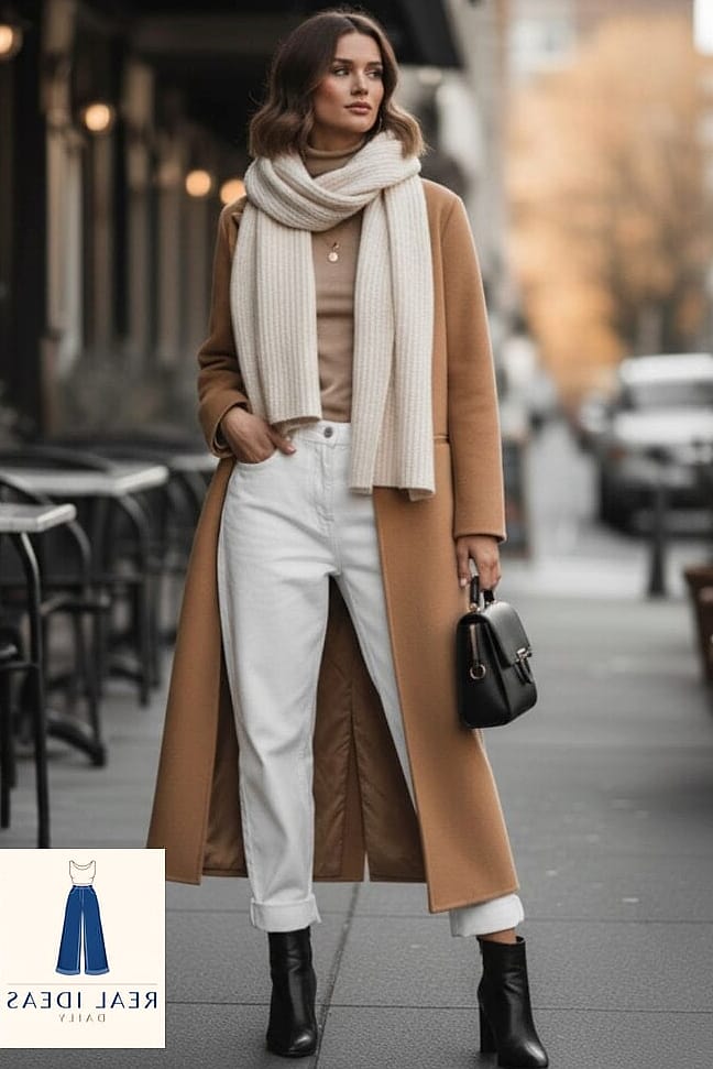White Baggy Jeans With a Statement Coat