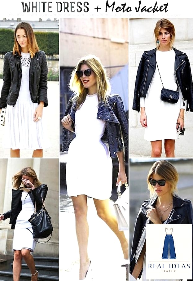 26 White Dress Outfit That Are Absolutely Stunning 25 White Dress With a Leather Jacket