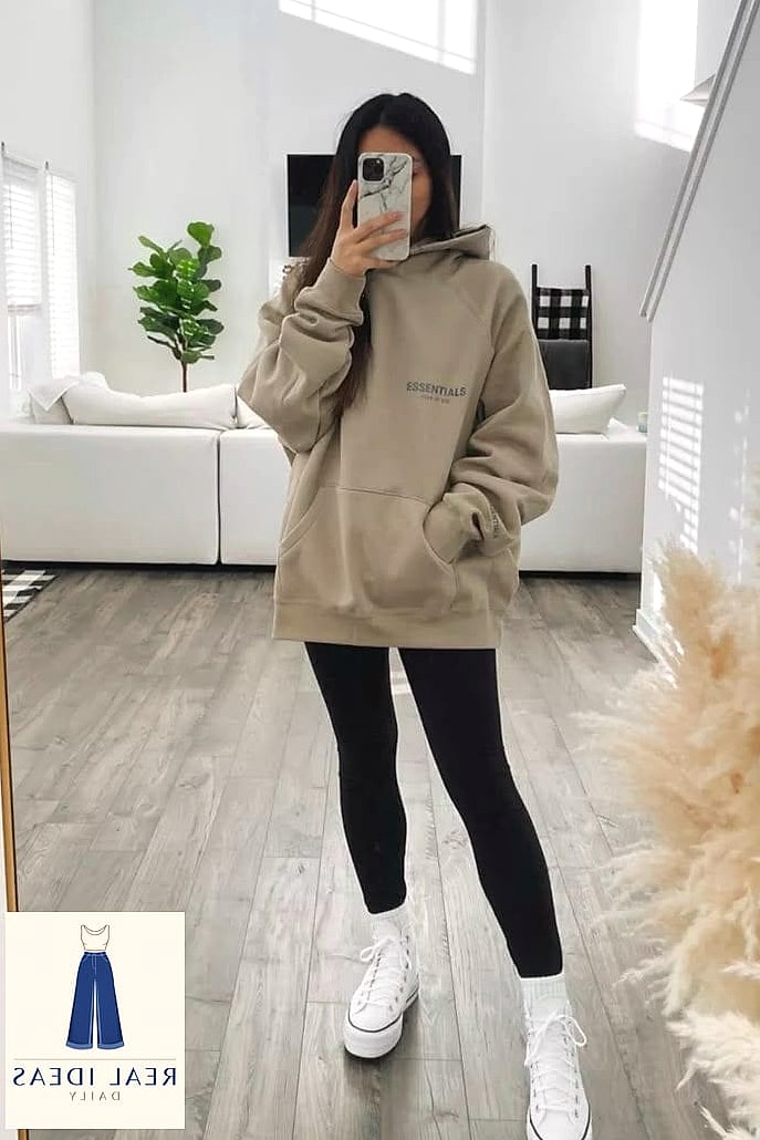White Hoodie and Leather Leggings