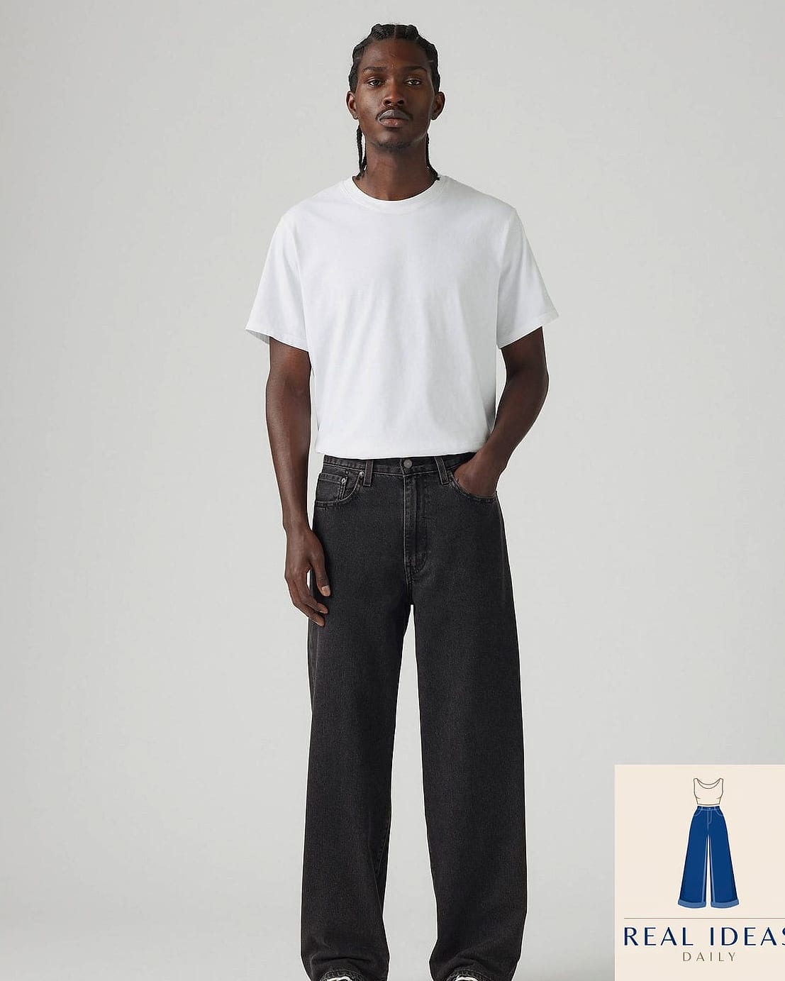 25 Dark Baggy Jeans Outfit Every Style Lover Needs to See 5 White Tee, Baggy Jeans, and Baseball Cap