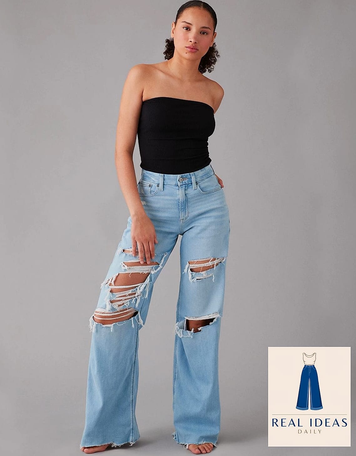 Wide-Leg Ripped Baggy Jeans
