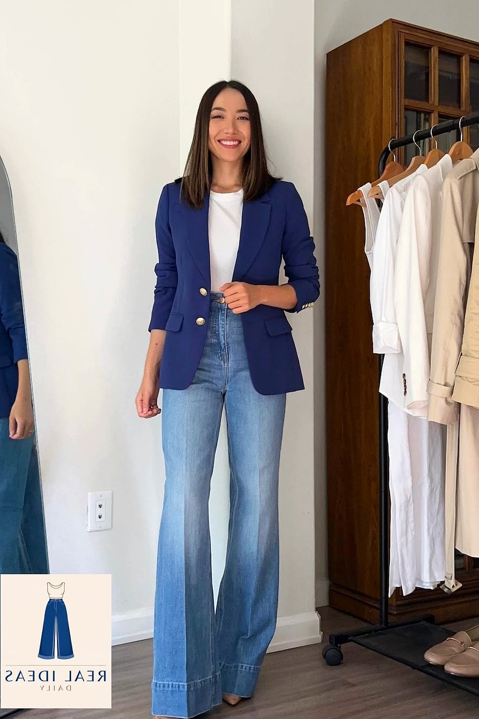 Wide-Leg Jeans + Blazer and Heels