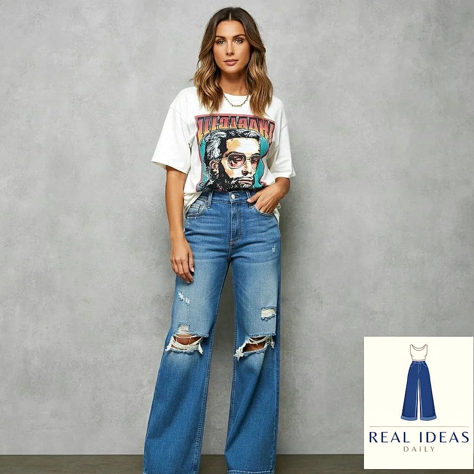 Wide-Leg Jeans + Graphic Tee