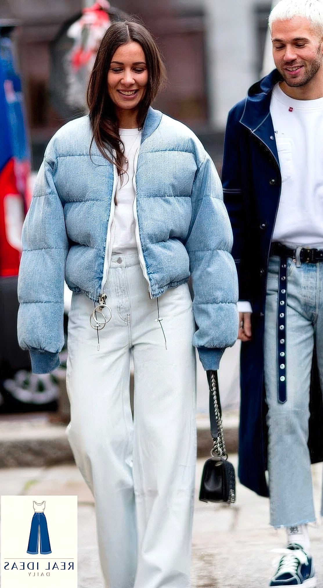 Wide-Leg Jeans + Cropped Puffer Vest