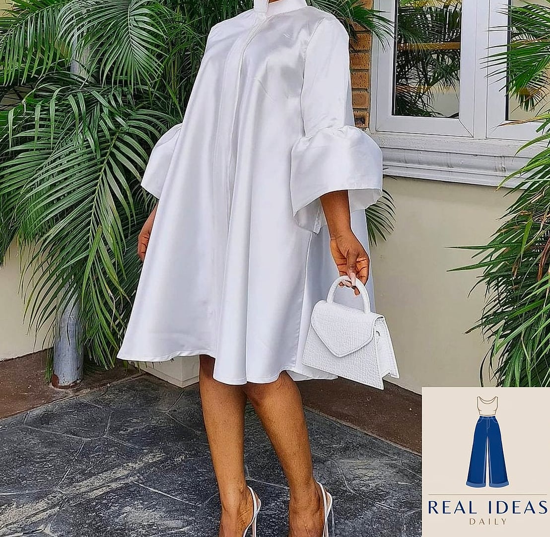 26 White Dress Outfit That Are Absolutely Stunning 16 Wide-Sleeve White Dress With Chunky Loafers
