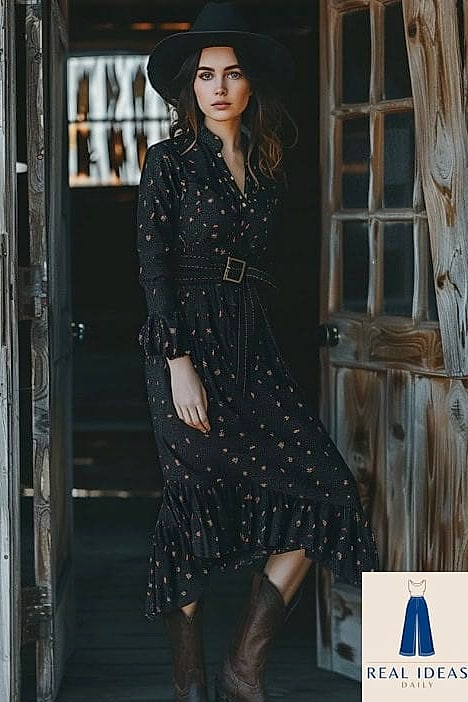 30 Cowboy Boots Outfit That Are Going Viral on Pinterest Right Now 20 Wrap Dress With Western Detailing