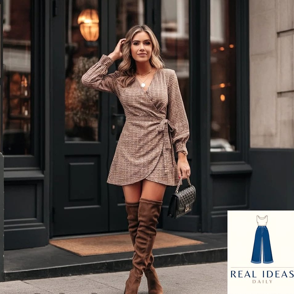 Wrap Dress and Knee-High Boots
